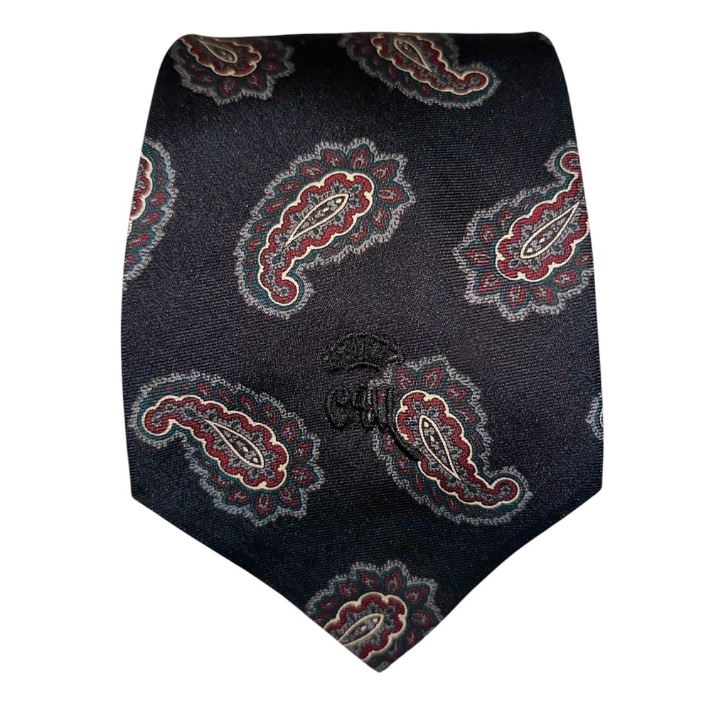 Countess Mara Mens Tie Black Paisley Logo Vintage Necktie 58x3.75”